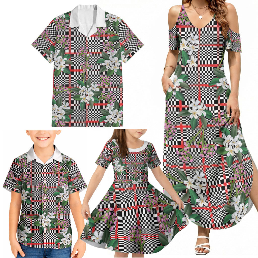 Red Binakol Motifs With Jasminum Sambac Family Matching Summer Maxi Dress and Hawaiian Shirt Mabuhay Philippines Festival