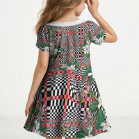 Red Binakol Motifs With Jasminum Sambac Kid Short Sleeve Dress Mabuhay Philippines Festival DT05 - Polynesian Pride