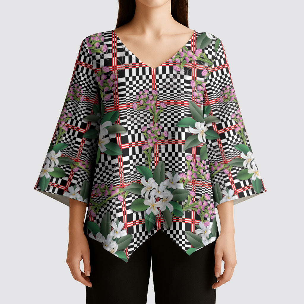 Red Binakol Motifs With Jasminum Sambac Kimono Sleeve Blouse Mabuhay Philippines Festival DT05 - Polynesian Pride