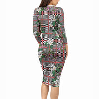 Red Binakol Motifs With Jasminum Sambac Long Sleeve Bodycon Dress Mabuhay Philippines Festival DT05 - Polynesian Pride