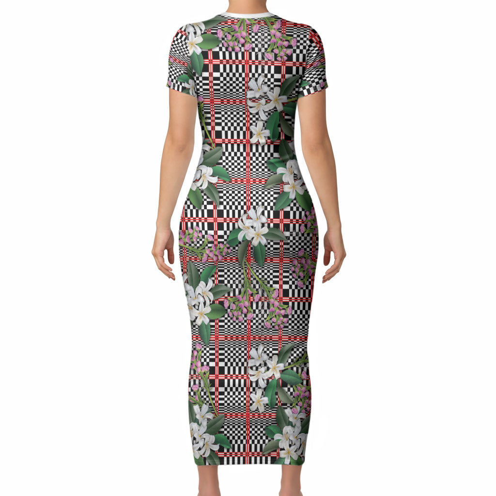 Red Binakol Motifs With Jasminum Sambac Short Sleeve Bodycon Dress Mabuhay Philippines Festival DT05 - Polynesian Pride
