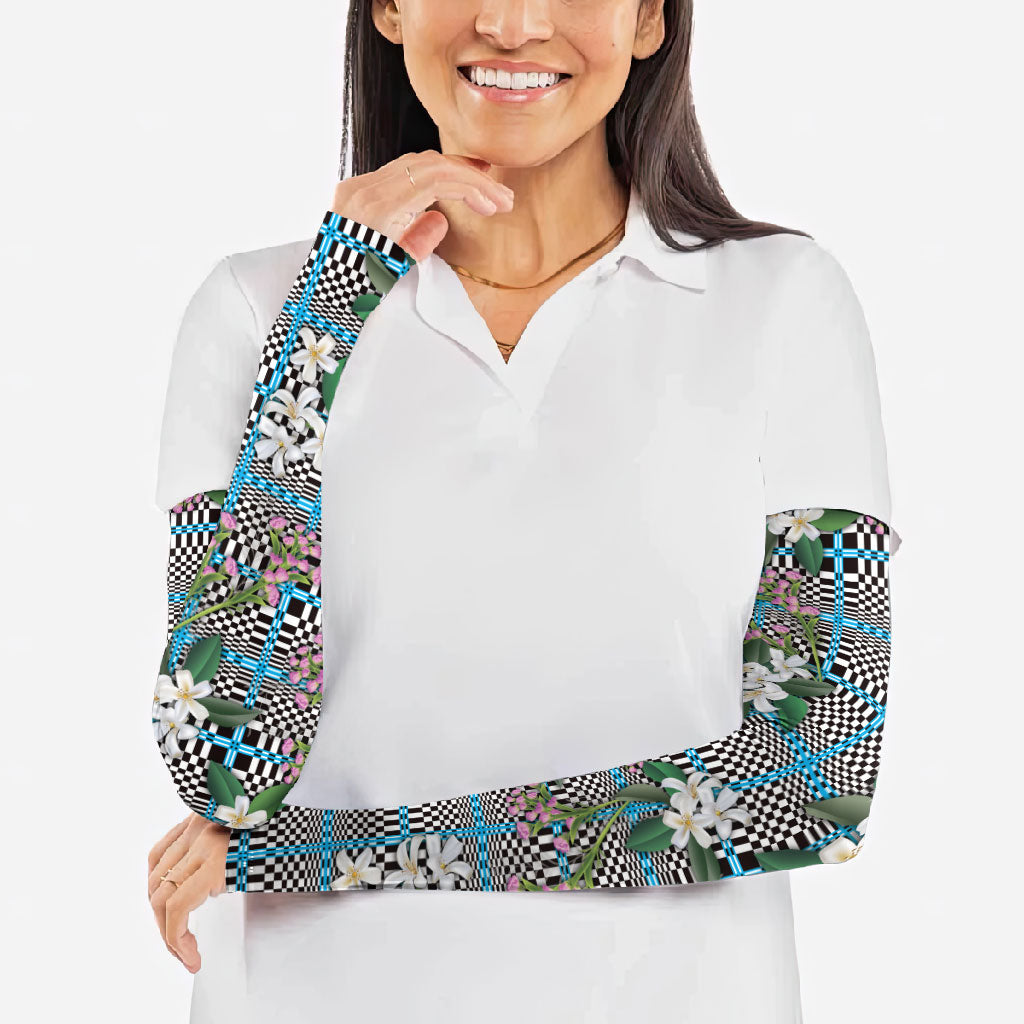 Blue Binakol Motifs With Jasminum Sambac Arm Sleeves Mabuhay Philippines Festival DT05 - Polynesian Pride