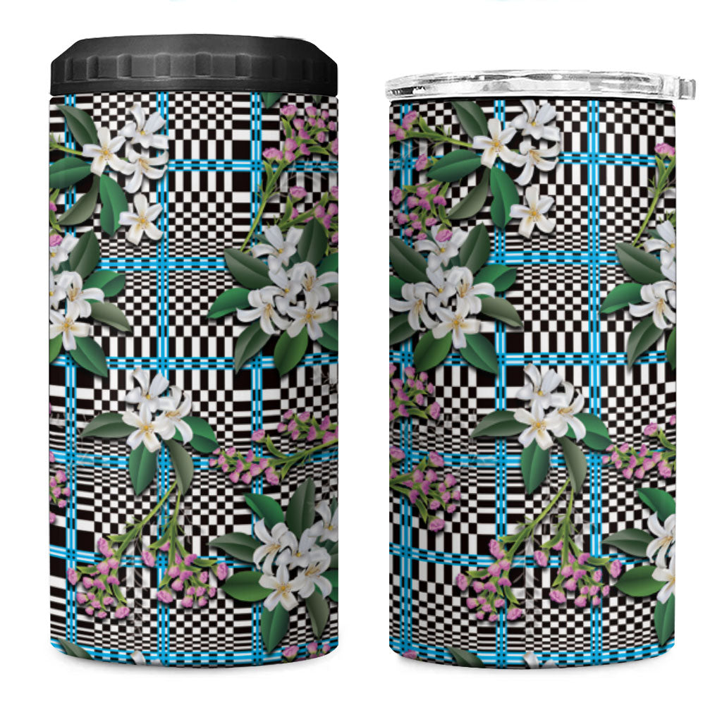 Blue Binakol Motifs With Jasminum Sambac 4 in 1 Can Cooler Tumbler Mabuhay Philippines Festival DT05 One Size: 16 oz Blue - Polynesian Pride