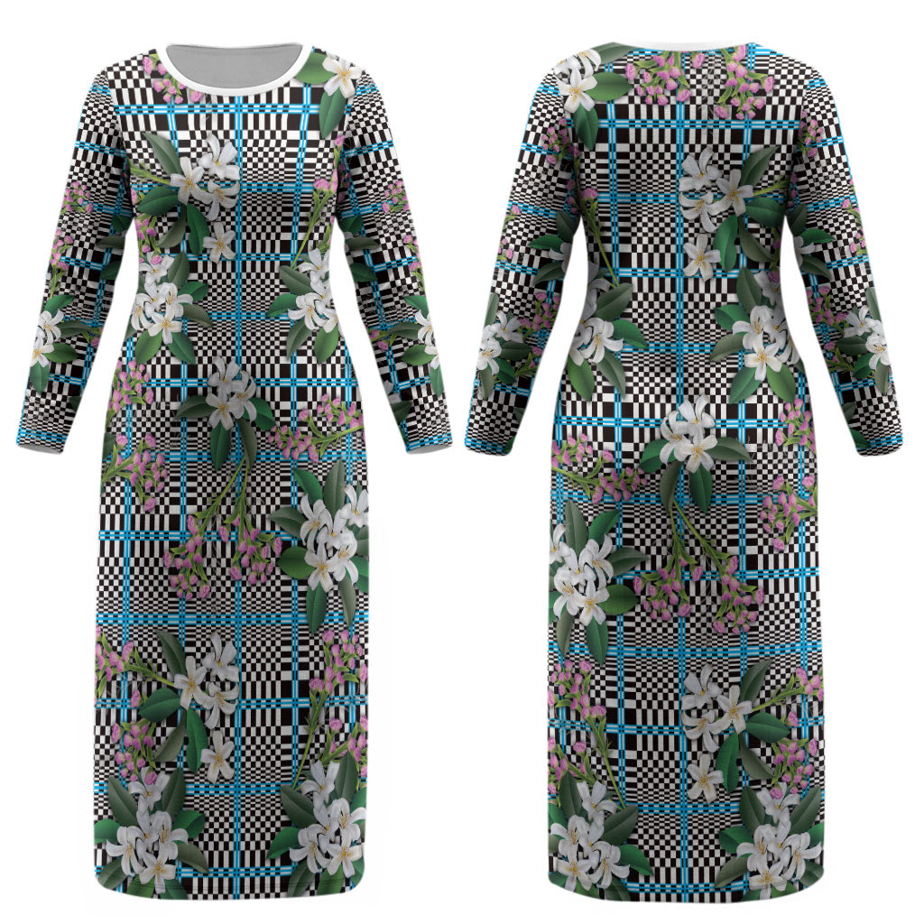 Blue Binakol Motifs With Jasminum Sambac Couples Matching Long Sleeve Bodycon Dress and Long Sleeve Button Shirt Mabuhay Philippines Festival DT05 - Polynesian Pride