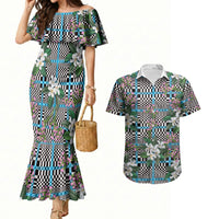 Blue Binakol Motifs With Jasminum Sambac Couples Matching Mermaid Dress and Hawaiian Shirt Mabuhay Philippines Festival DT05 Blue - Polynesian Pride