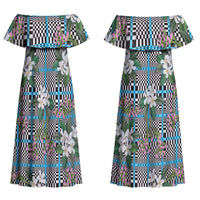 Blue Binakol Motifs With Jasminum Sambac Couples Matching Off Shoulder Maxi Dress and Hawaiian Shirt Mabuhay Philippines Festival DT05 - Polynesian Pride