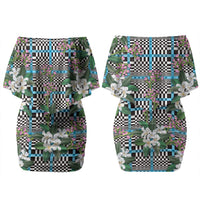 Blue Binakol Motifs With Jasminum Sambac Couples Matching Off Shoulder Short Dress and Hawaiian Shirt Mabuhay Philippines Festival DT05 - Polynesian Pride