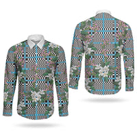 Blue Binakol Motifs With Jasminum Sambac Couples Matching Off The Shoulder Long Sleeve Dress and Long Sleeve Button Shirt Mabuhay Philippines Festival DT05 - Polynesian Pride