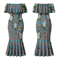 Blue Binakol Motifs With Jasminum Sambac Family Matching Mermaid Dress and Hawaiian Shirt Mabuhay Philippines Festival DT05 Mom's Dress Blue - Polynesian Pride