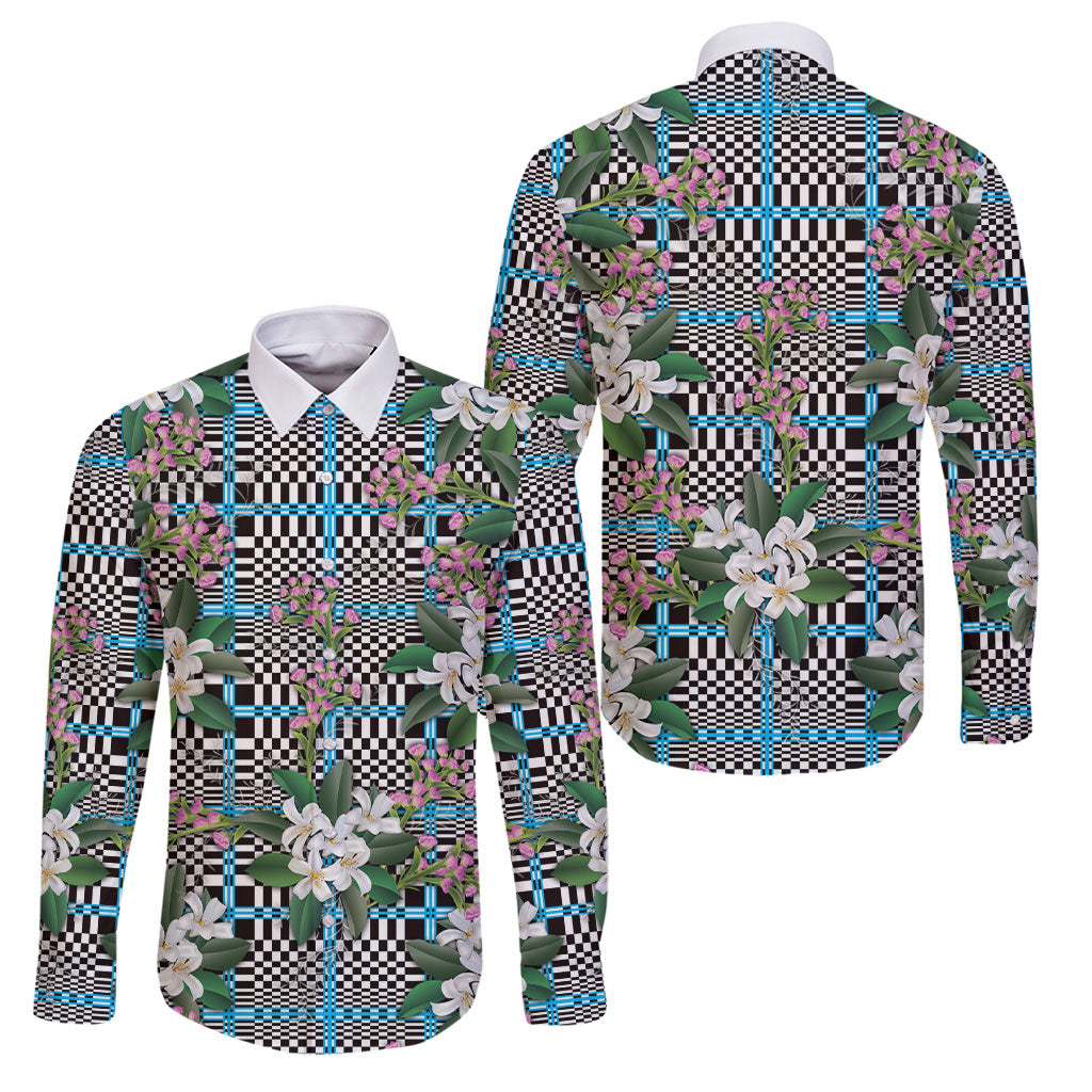 Blue Binakol Motifs With Jasminum Sambac Family Matching Mermaid Dress and Hawaiian Shirt Mabuhay Philippines Festival DT05 Dad's Shirt - Long Sleeve Blue - Polynesian Pride