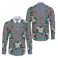 Blue Binakol Motifs With Jasminum Sambac Family Matching Mermaid Dress and Hawaiian Shirt Mabuhay Philippines Festival DT05 Dad's Shirt - Long Sleeve Blue - Polynesian Pride