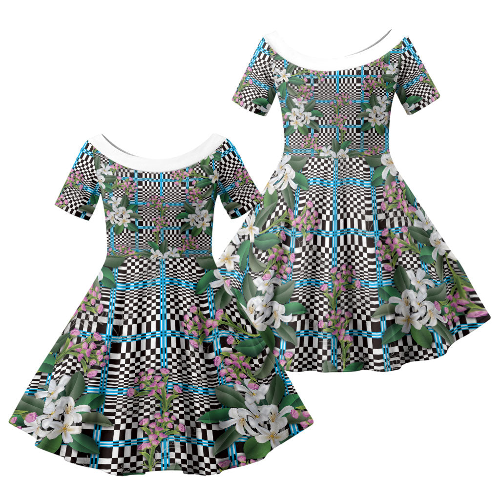 Blue Binakol Motifs With Jasminum Sambac Family Matching Mermaid Dress and Hawaiian Shirt Mabuhay Philippines Festival DT05 Daughter's Dress Blue - Polynesian Pride