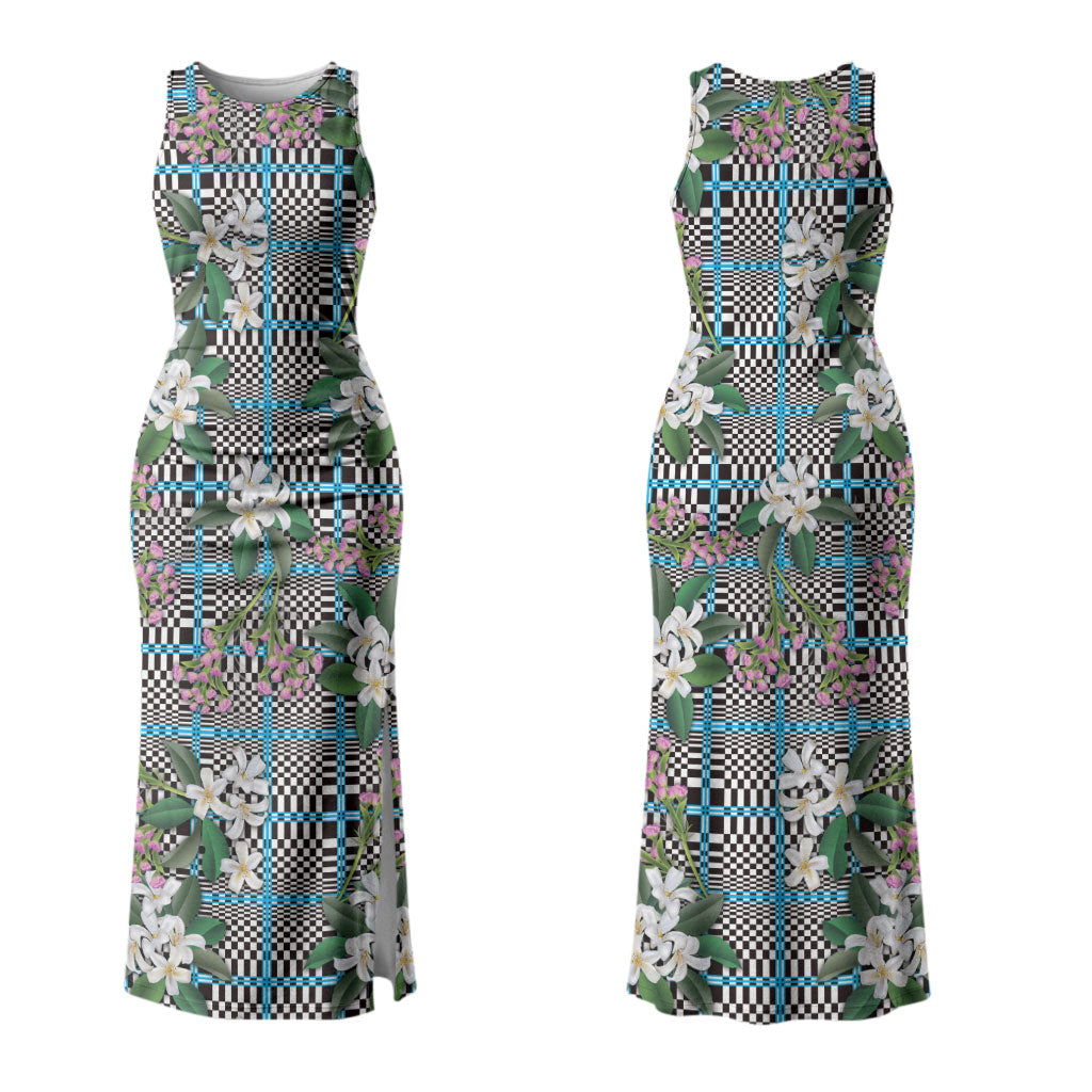 Blue Binakol Motifs With Jasminum Sambac Family Matching Tank Maxi Dress and Hawaiian Shirt Mabuhay Philippines Festival DT05 Mom's Dress Blue - Polynesian Pride