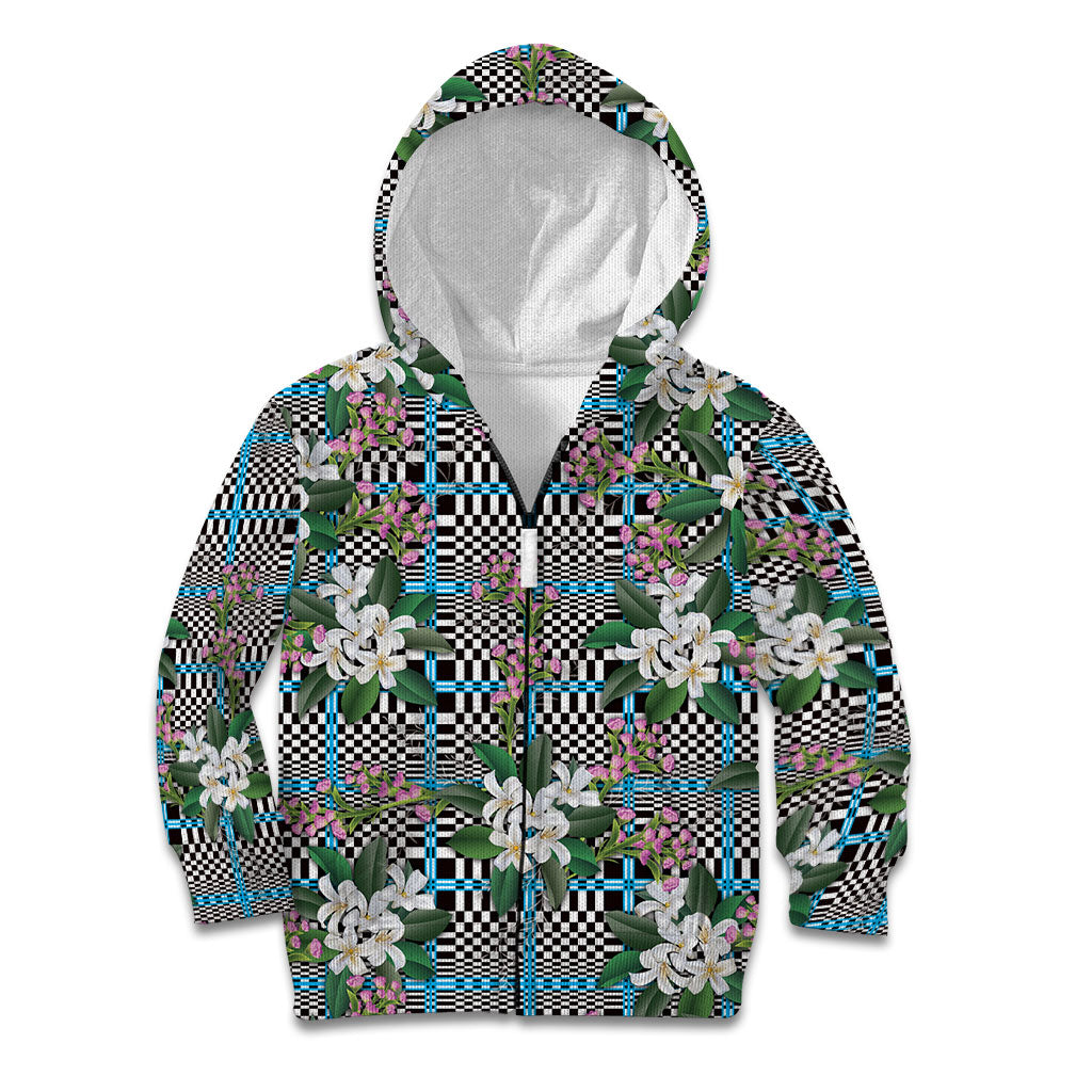 Blue Binakol Motifs With Jasminum Sambac Kid Hoodie Mabuhay Philippines Festival DT05 Zip Hoodie Blue - Polynesian Pride