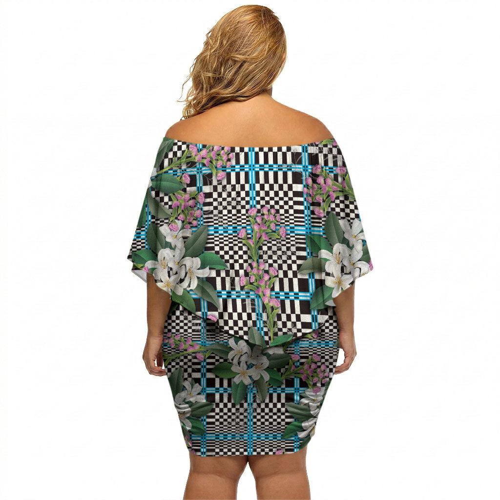 Blue Binakol Motifs With Jasminum Sambac Off Shoulder Short Dress Mabuhay Philippines Festival DT05 - Polynesian Pride