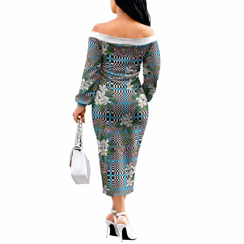 Blue Binakol Motifs With Jasminum Sambac Off The Shoulder Long Sleeve Dress Mabuhay Philippines Festival DT05 - Polynesian Pride
