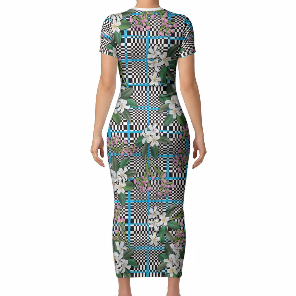 Blue Binakol Motifs With Jasminum Sambac Short Sleeve Bodycon Dress Mabuhay Philippines Festival DT05 - Polynesian Pride