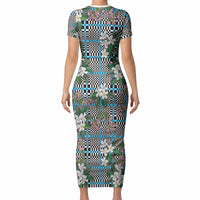 Blue Binakol Motifs With Jasminum Sambac Short Sleeve Bodycon Dress Mabuhay Philippines Festival DT05 - Polynesian Pride