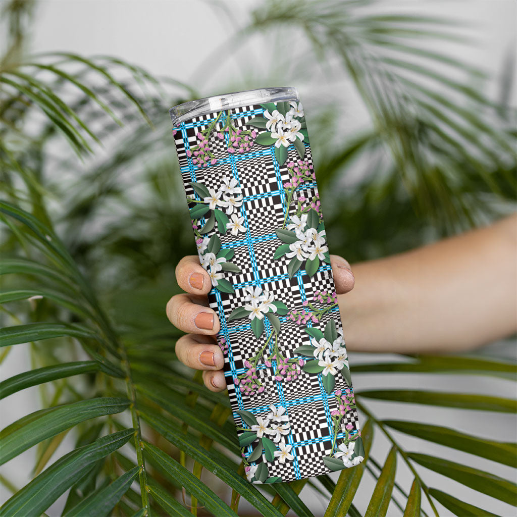 Blue Binakol Motifs With Jasminum Sambac Skinny Tumbler Mabuhay Philippines Festival DT05 - Polynesian Pride