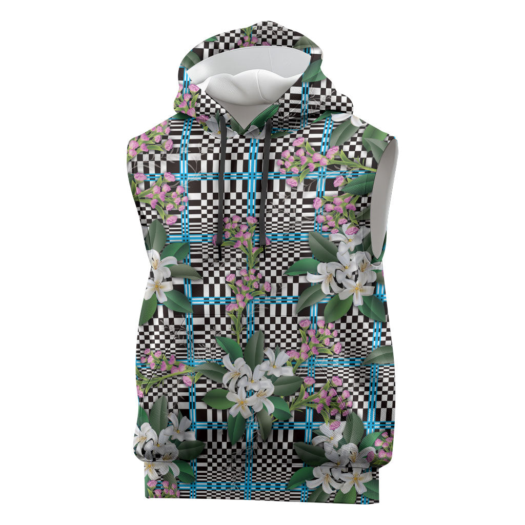 Blue Binakol Motifs With Jasminum Sambac Sleeveless Hoodie Mabuhay Philippines Festival DT05 Blue - Polynesian Pride