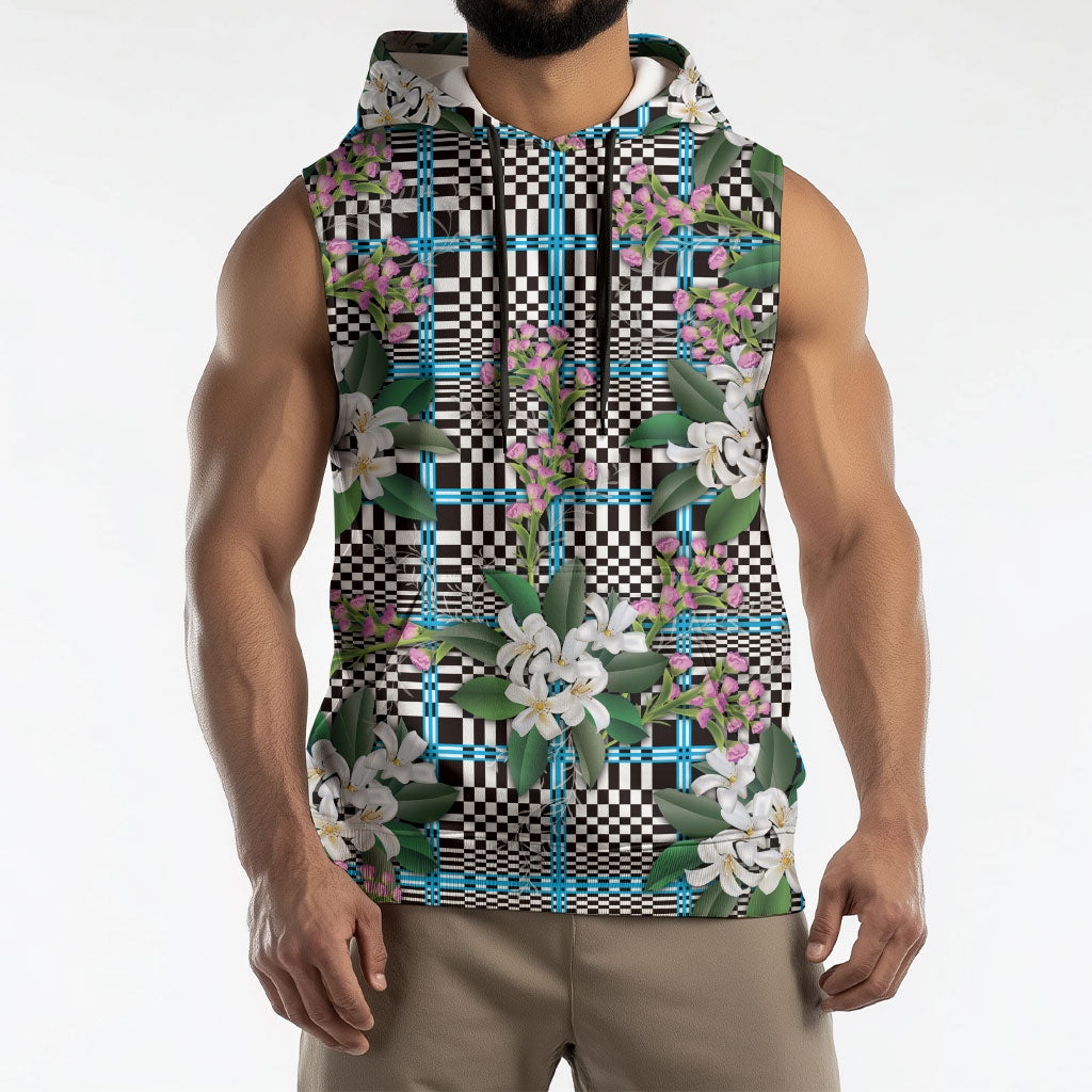 Blue Binakol Motifs With Jasminum Sambac Sleeveless Hoodie Mabuhay Philippines Festival DT05 - Polynesian Pride