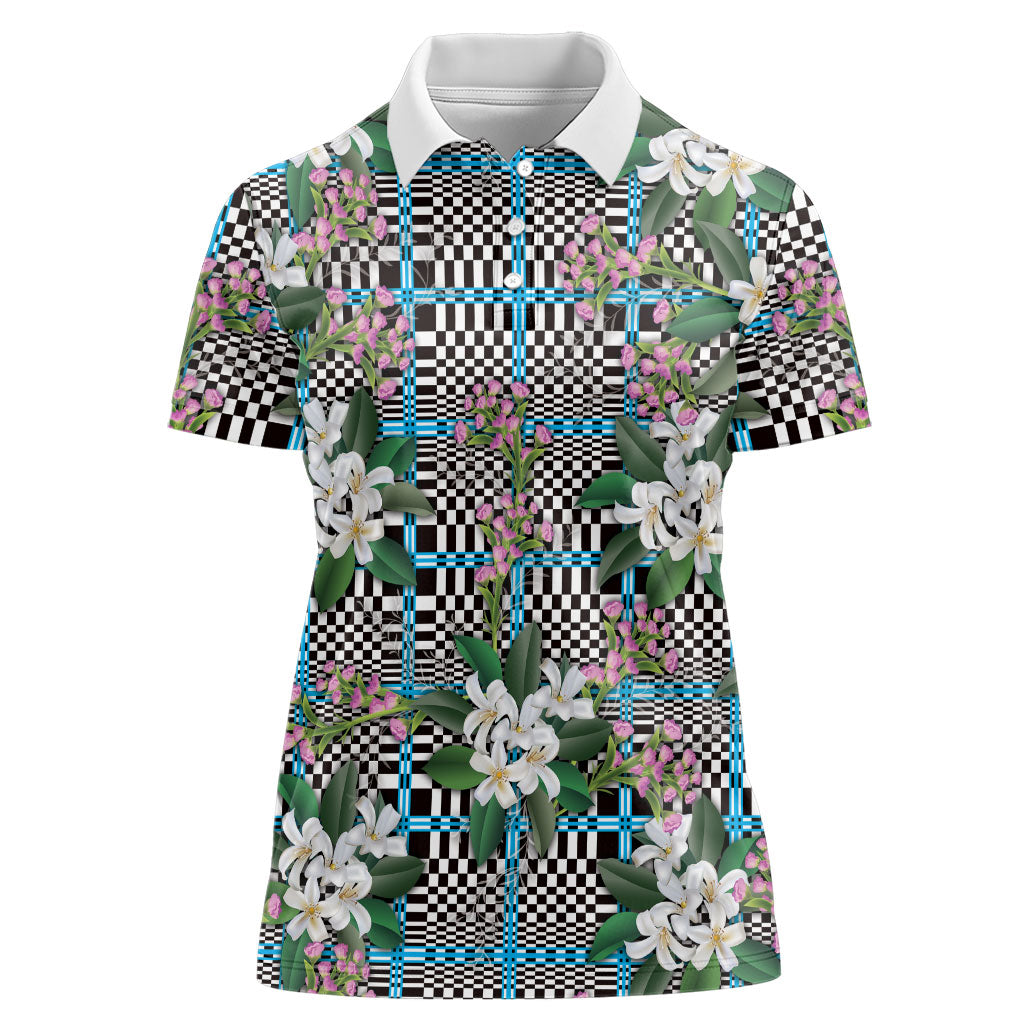 Blue Binakol Motifs With Jasminum Sambac Women Polo Shirt Mabuhay Philippines Festival DT05 Female Blue - Polynesian Pride