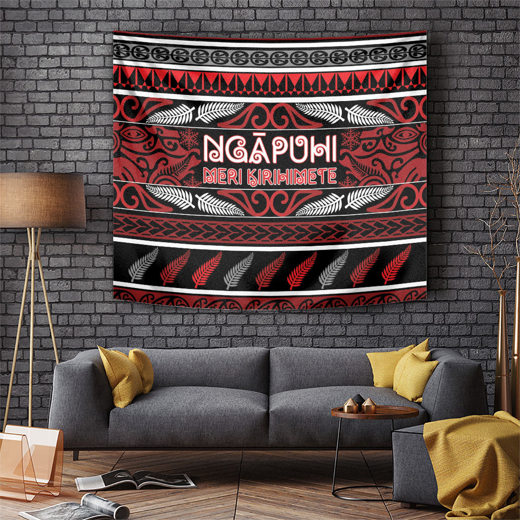 Ngapuhi Aotearoa Meri Kirihimete Tapestry Maori Silver Fern Koru Tribal Pattern DT05 Red - Polynesian Pride