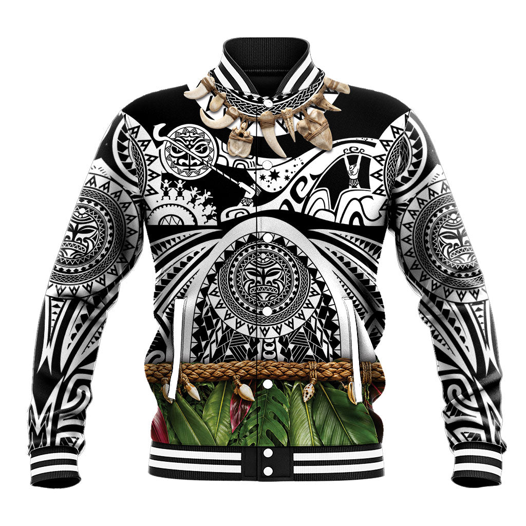 Polynesia Maui Black Tattoo Inspired Baseball Jacket Tropical Leaf Skirt Costume DT05 Unisex Black - Polynesian Pride