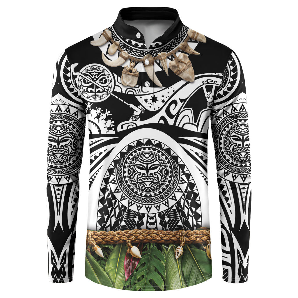 Polynesia Maui Black Tattoo Inspired Button Sweatshirt Tropical Leaf Skirt Costume DT05 Black - Polynesian Pride