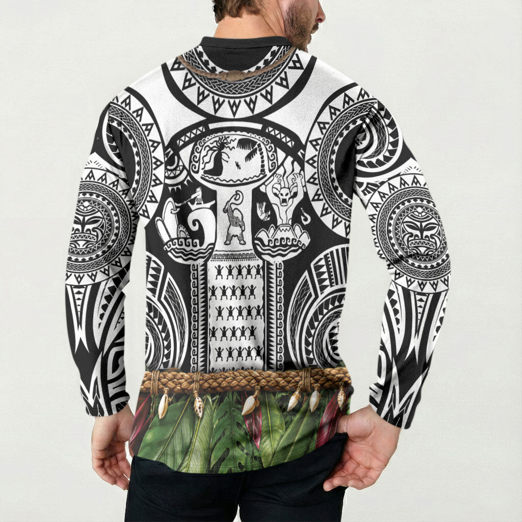 Polynesia Maui Black Tattoo Inspired Button Sweatshirt Tropical Leaf Skirt Costume DT05 - Polynesian Pride