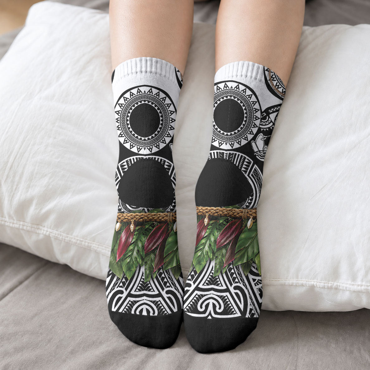 Polynesia Maui Black Tattoo Inspired Crew Socks Tropical Leaf Skirt Costume DT05 - Polynesian Pride