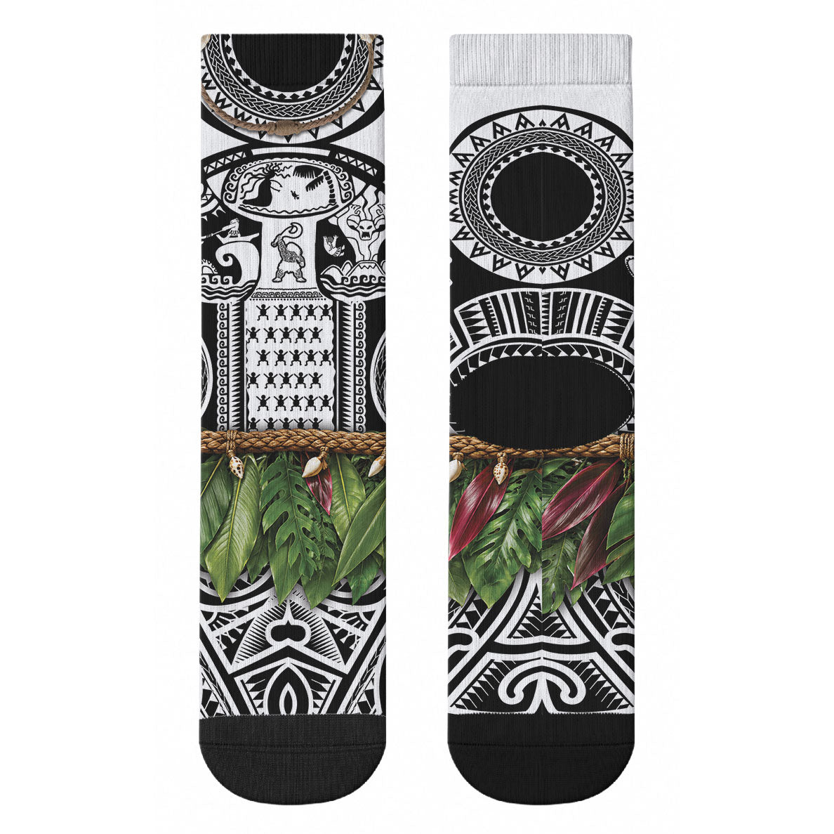 Polynesia Maui Black Tattoo Inspired Crew Socks Tropical Leaf Skirt Costume DT05 - Polynesian Pride