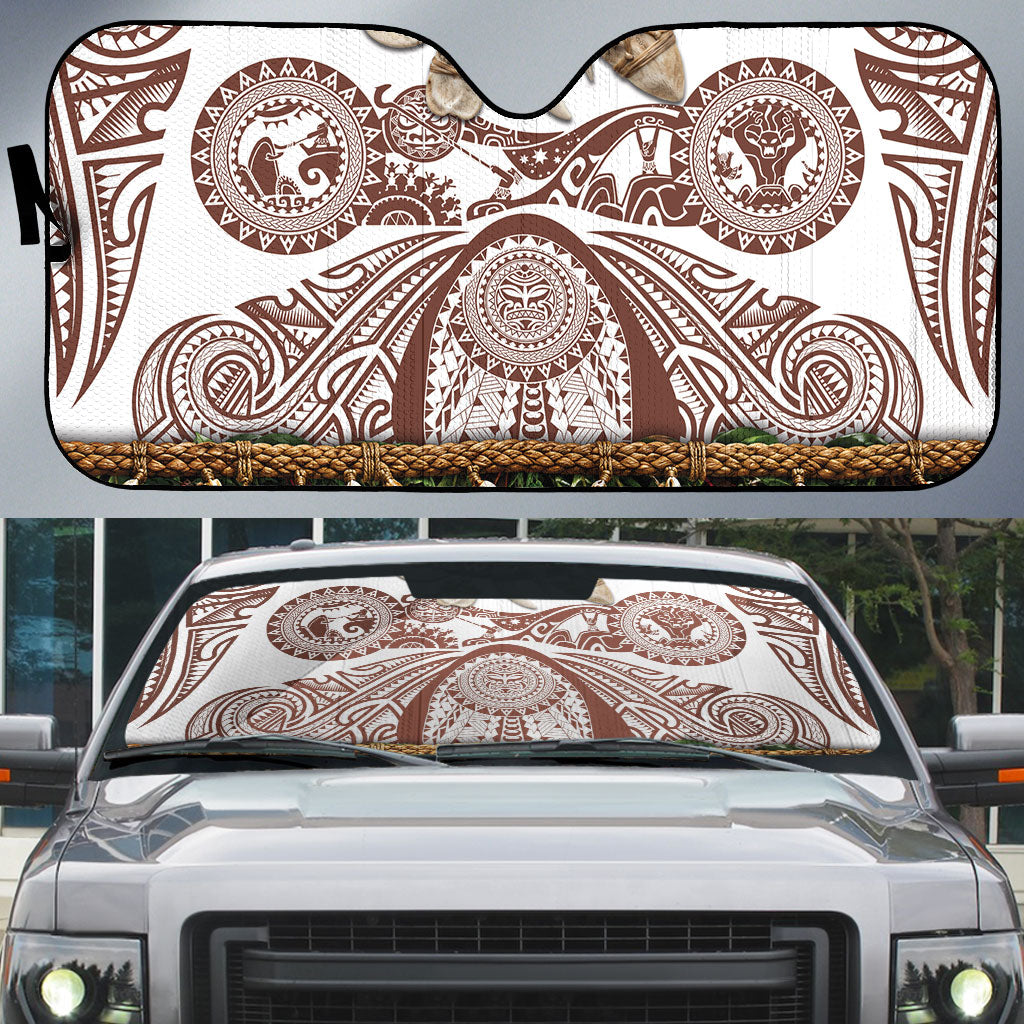 Polynesia Maui Umber Tattoo Inspired Auto Sun Shade Tropical Leaf Skirt Costume DT05 Brown - Polynesian Pride