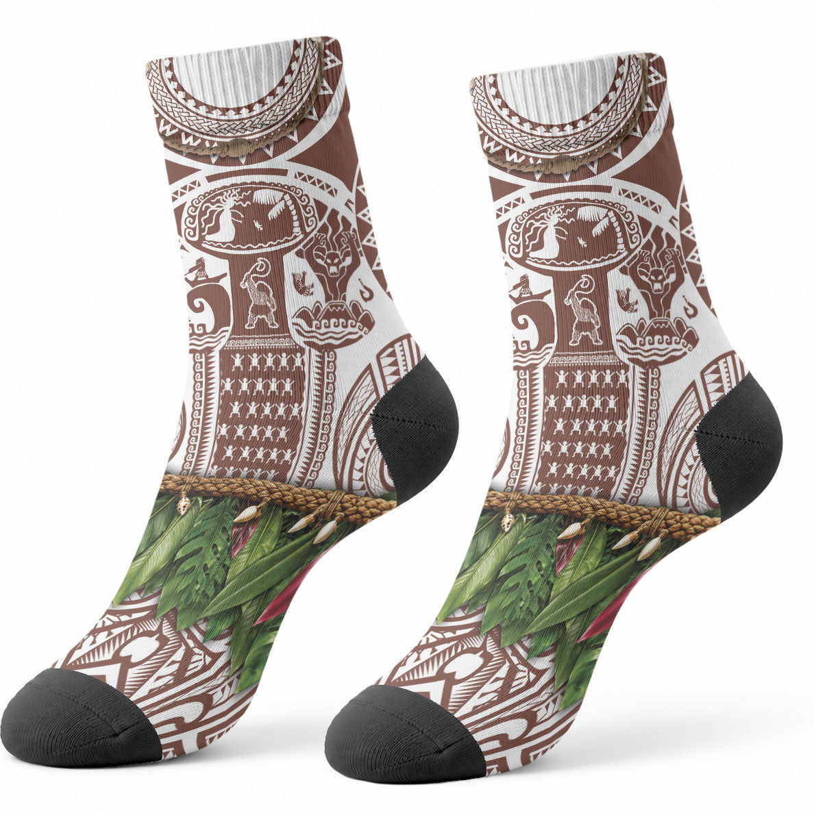 Polynesia Maui Umber Tattoo Inspired Crew Socks Tropical Leaf Skirt Costume DT05 - Polynesian Pride