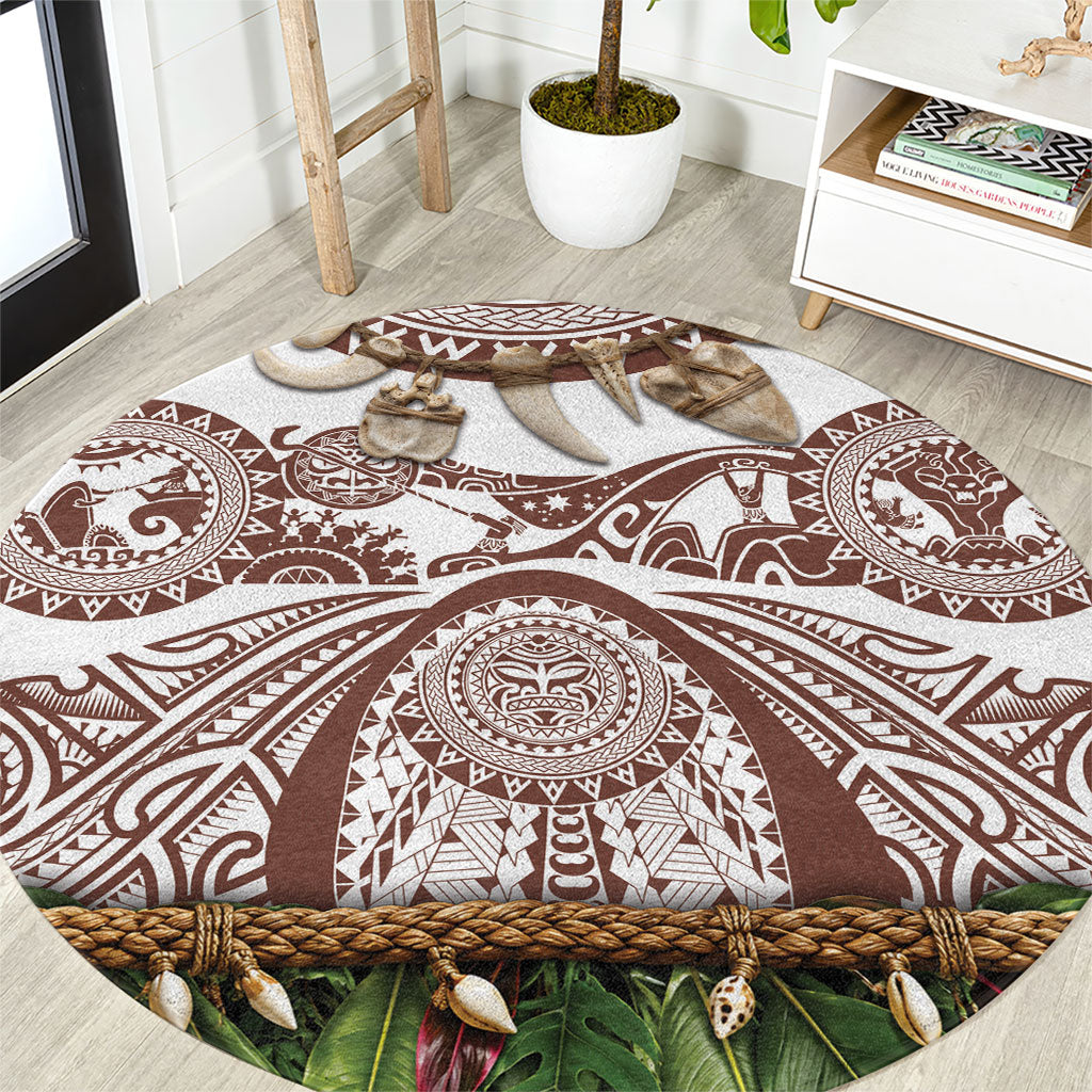 Polynesia Maui Umber Tattoo Inspired Round Carpet Tropical Leaf Skirt Costume DT05 Brown - Polynesian Pride