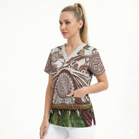 Polynesia Maui Umber Tattoo Inspired Scrub Top Tropical Leaf Skirt Costume DT05 - Polynesian Pride