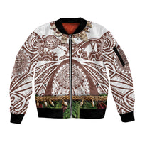 Polynesia Maui Umber Tattoo Inspired Sleeve Zip Bomber Jacket Tropical Leaf Skirt Costume DT05 Unisex Brown - Polynesian Pride