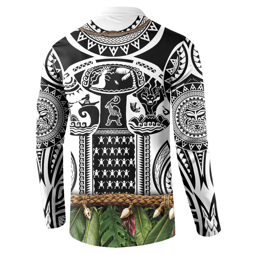 Polynesia Maui White Tattoo Inspired Button Sweatshirt Tropical Leaf Skirt Costume DT05 - Polynesian Pride