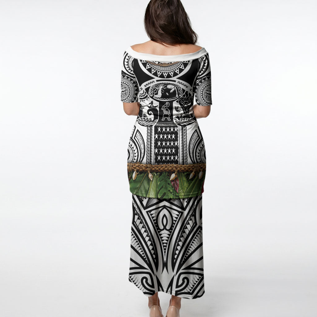 Polynesia Maui White Tattoo Inspired Puletasi Tropical Leaf Skirt Costume DT05 - Polynesian Pride