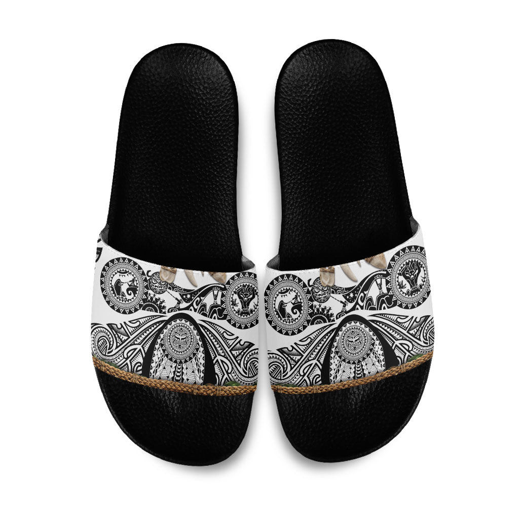 Polynesia Maui White Tattoo Inspired Slide Sandals Tropical Leaf Skirt Costume DT05 White - Polynesian Pride