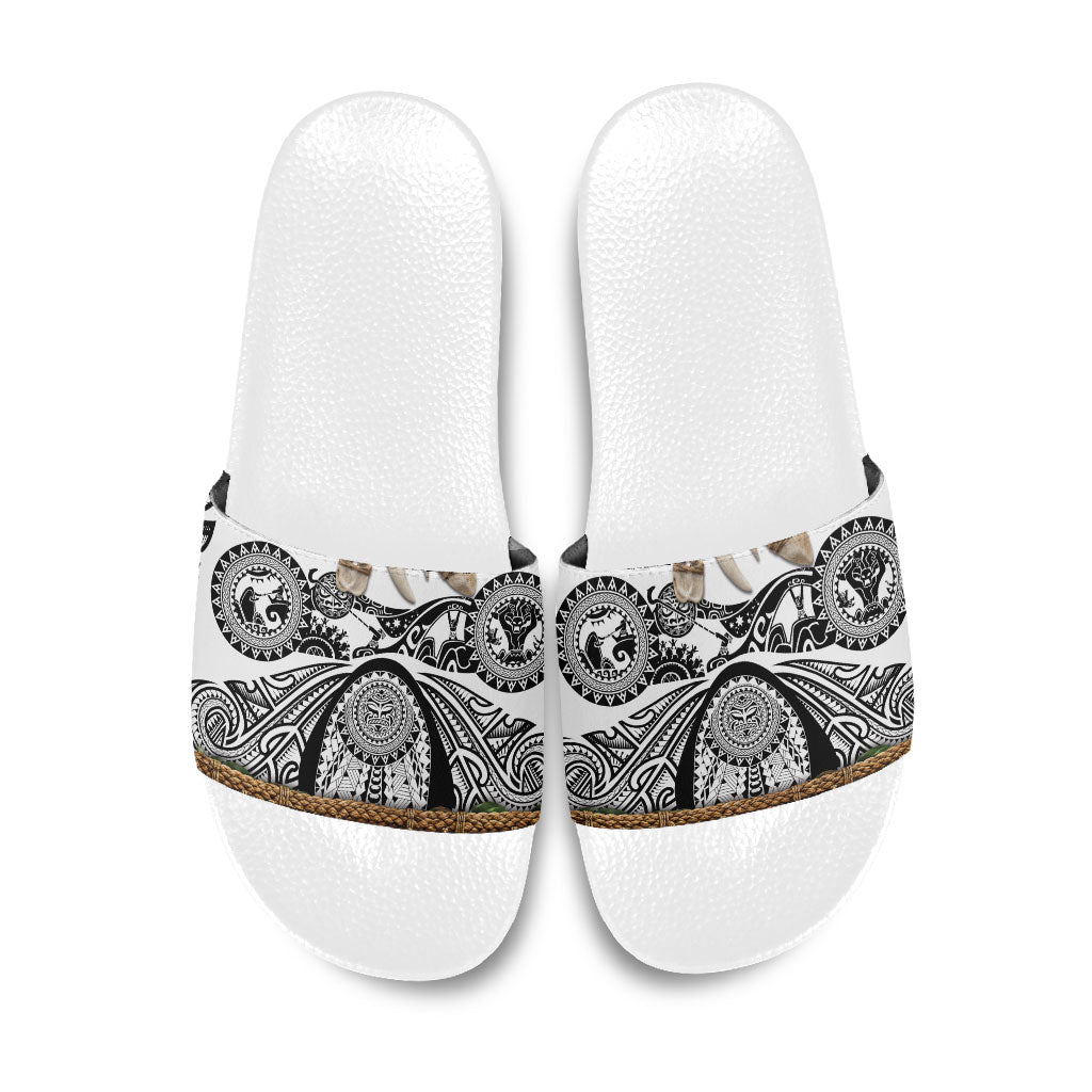 Polynesia Maui White Tattoo Inspired Slide Sandals Tropical Leaf Skirt Costume DT05 White - Polynesian Pride