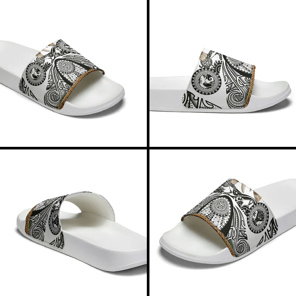 Polynesia Maui White Tattoo Inspired Slide Sandals Tropical Leaf Skirt Costume DT05 - Polynesian Pride