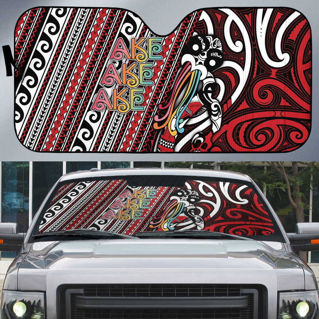 Maori Language Week Auto Sun Shade Ake Ake Ake Tribal Patterns DT05 Red - Polynesian Pride