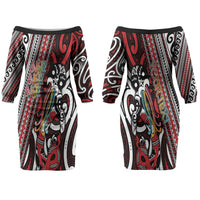 Personalised Maori Language Week Couples Matching Off The Shoulder Long Sleeve Dress and Hawaiian Shirt Ake Ake Ake Tribal Patterns DT05 - Polynesian Pride