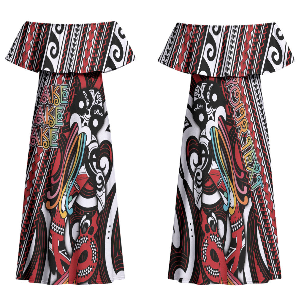 Personalised Maori Language Week Family Matching Off Shoulder Maxi Dress and Hawaiian Shirt Ake Ake Ake Tribal Patterns DT05 Mom's Dress Red - Polynesian Pride
