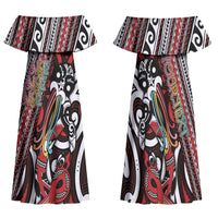 Personalised Maori Language Week Family Matching Off Shoulder Maxi Dress and Hawaiian Shirt Ake Ake Ake Tribal Patterns DT05 Mom's Dress Red - Polynesian Pride