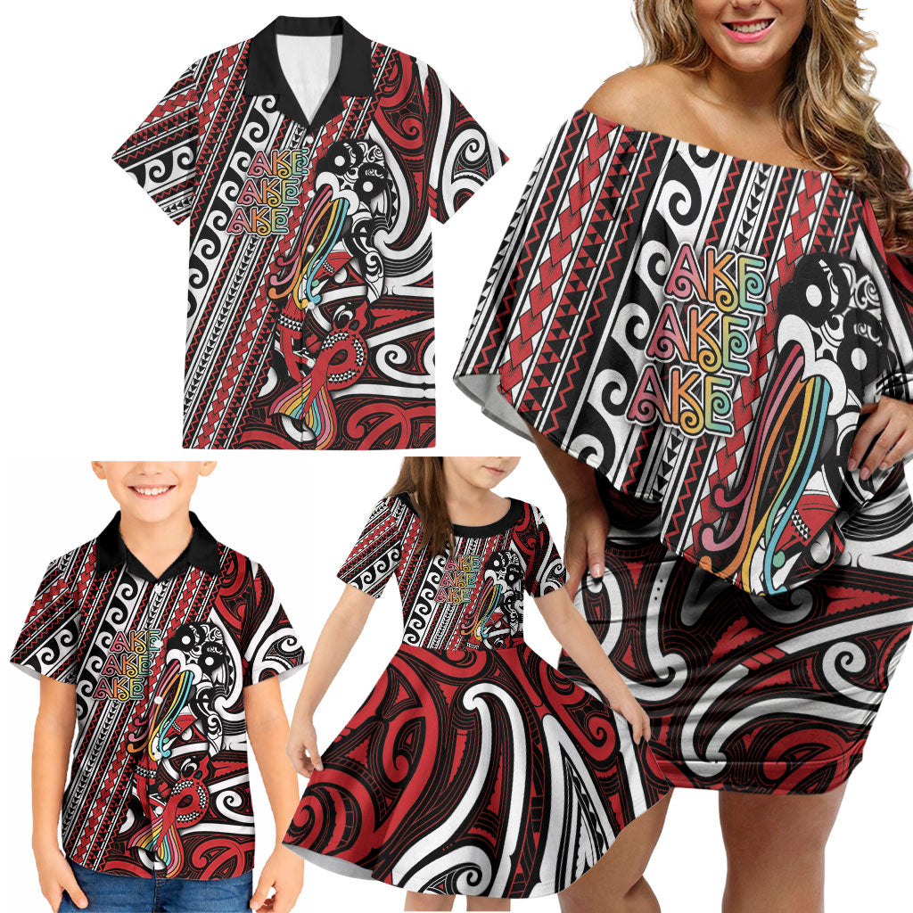 Personalised Maori Language Week Family Matching Off Shoulder Short Dress and Hawaiian Shirt Ake Ake Ake Tribal Patterns DT05 - Polynesian Pride