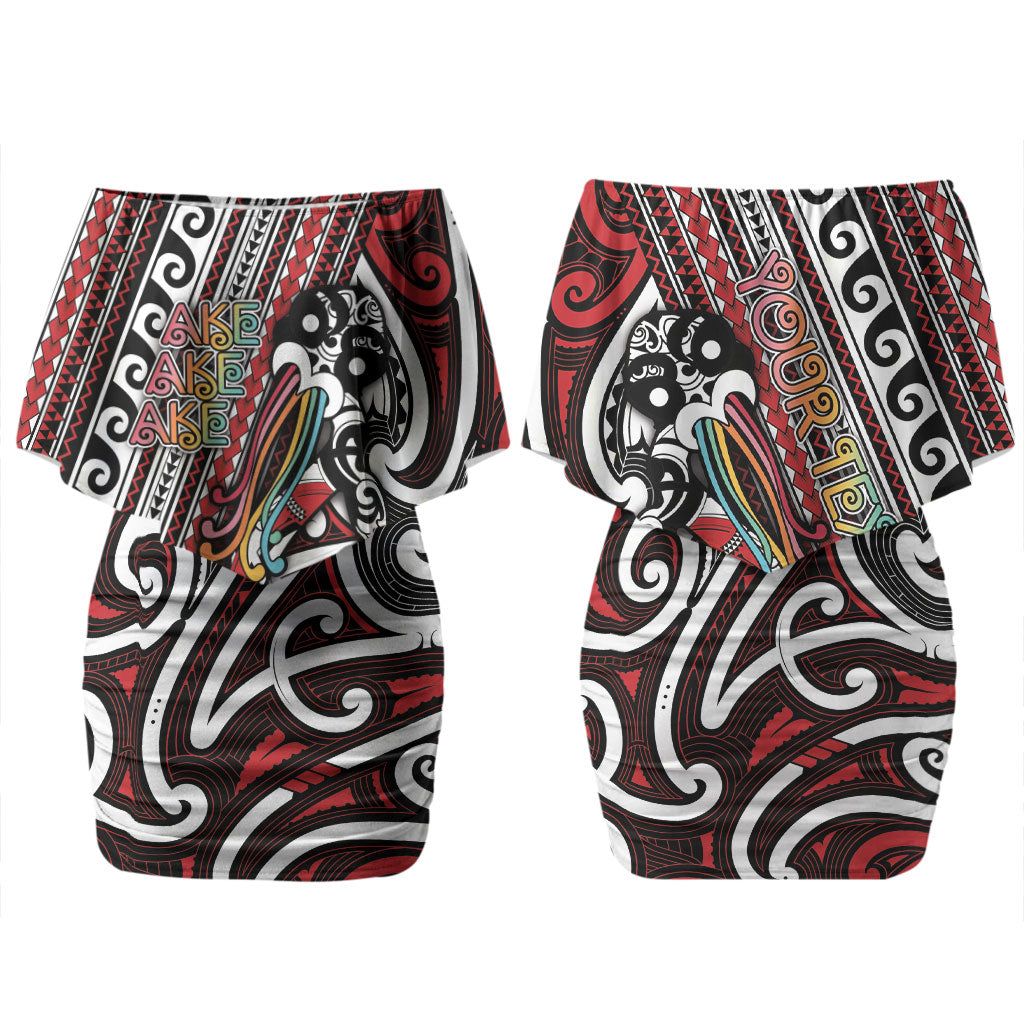 Personalised Maori Language Week Family Matching Off Shoulder Short Dress and Hawaiian Shirt Ake Ake Ake Tribal Patterns DT05 Mom's Dress Red - Polynesian Pride