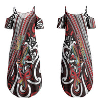 Personalised Maori Language Week Family Matching Summer Maxi Dress and Hawaiian Shirt Ake Ake Ake Tribal Patterns DT05 Mom's Dress Red - Polynesian Pride