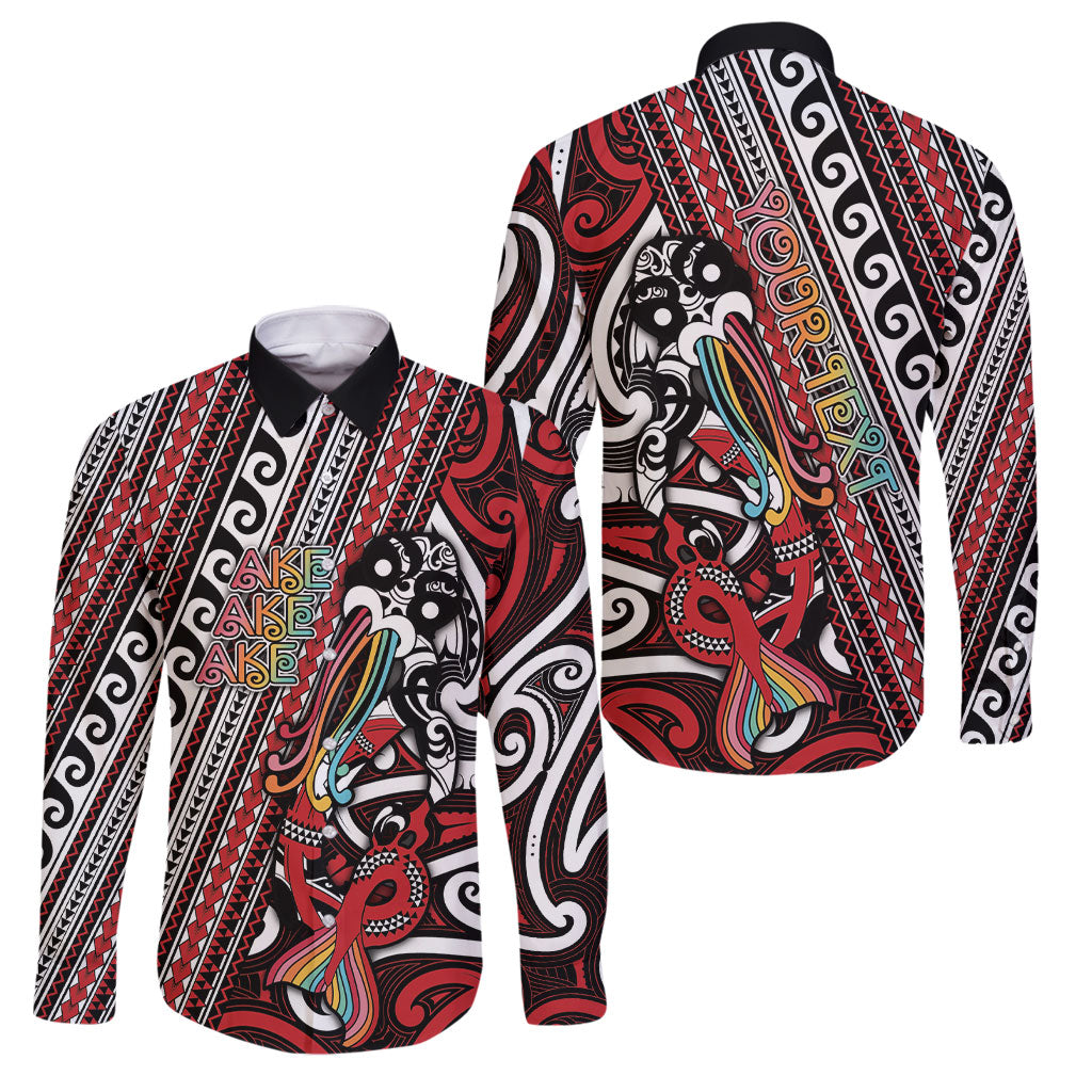 Personalised Maori Language Week Family Matching Summer Maxi Dress and Hawaiian Shirt Ake Ake Ake Tribal Patterns DT05 Dad's Shirt - Long Sleeve Red - Polynesian Pride
